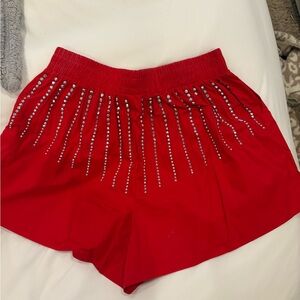 QUEEN OF SPARKLES Red High Waist Shorts